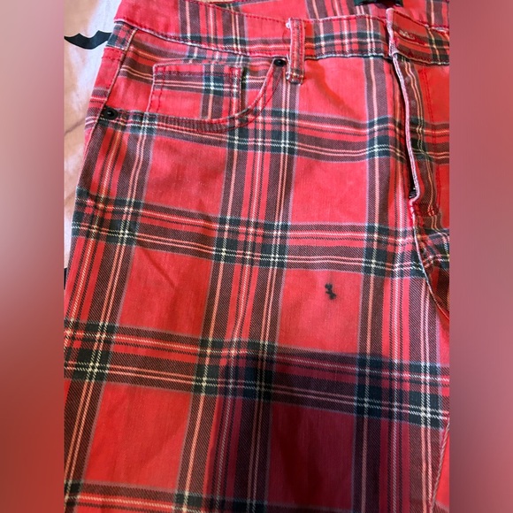 Tartan plaid stretch jeans pants hella nice to patch zip punk diy sz 10 - Picture 2 of 6